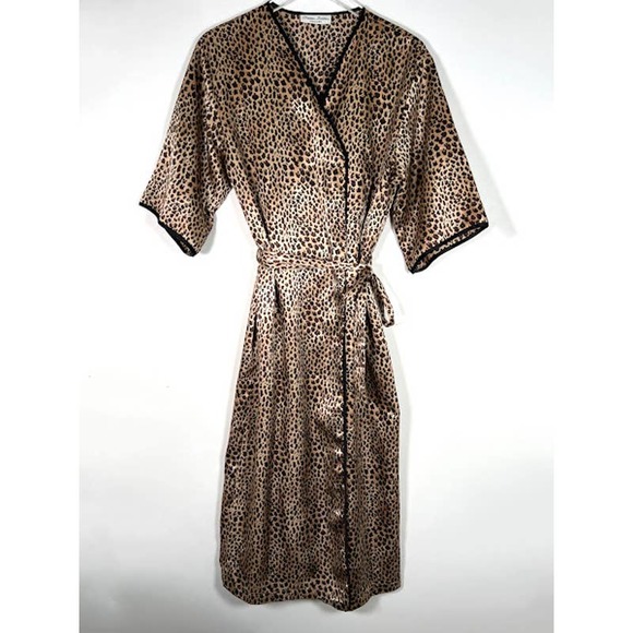 Natori Private Luxuries Silky Satin Silky Robe M/L Leopard Cheetah Tie Waist